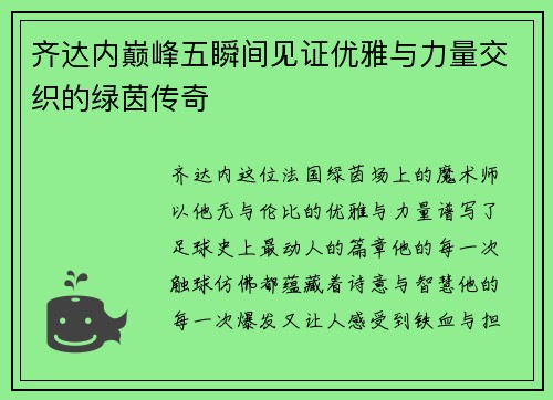 齐达内巅峰五瞬间见证优雅与力量交织的绿茵传奇