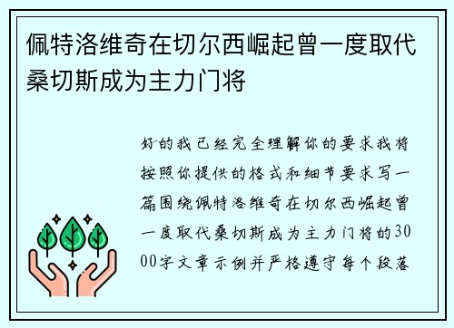 佩特洛维奇在切尔西崛起曾一度取代桑切斯成为主力门将 佩特洛维奇在切尔西崛起曾一度取代桑切斯成为主力门将